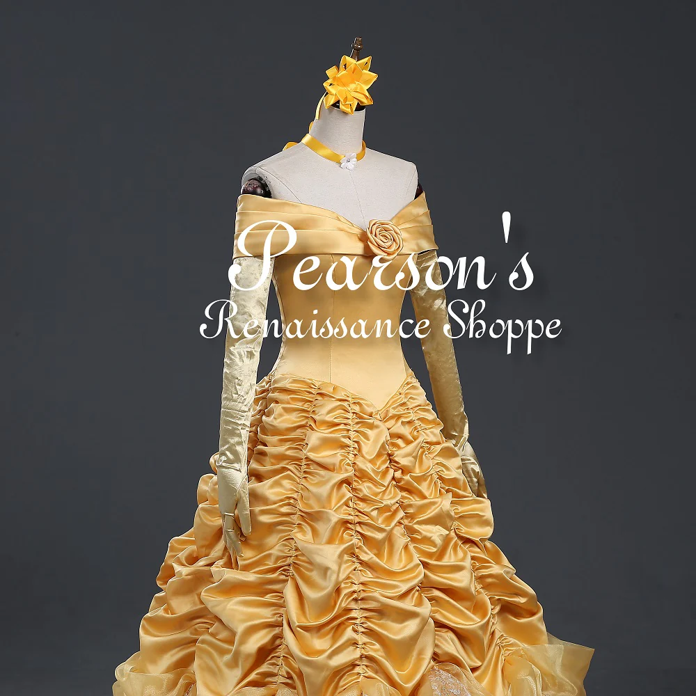 Beauty And Beast Belle two Piece Set Brocade Ruffle Cosplay Costume - Image 6