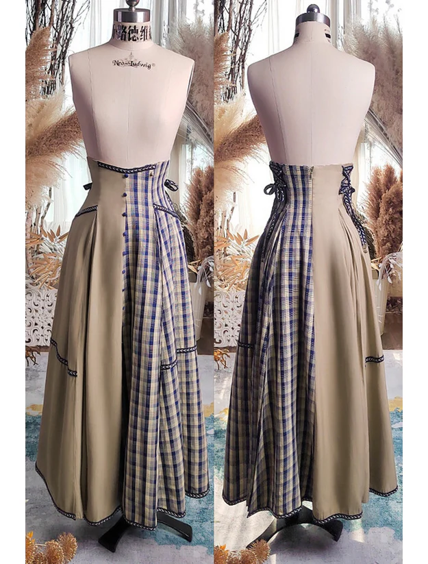 Plaid High Waist Flared Maxi Skirt - Image 3