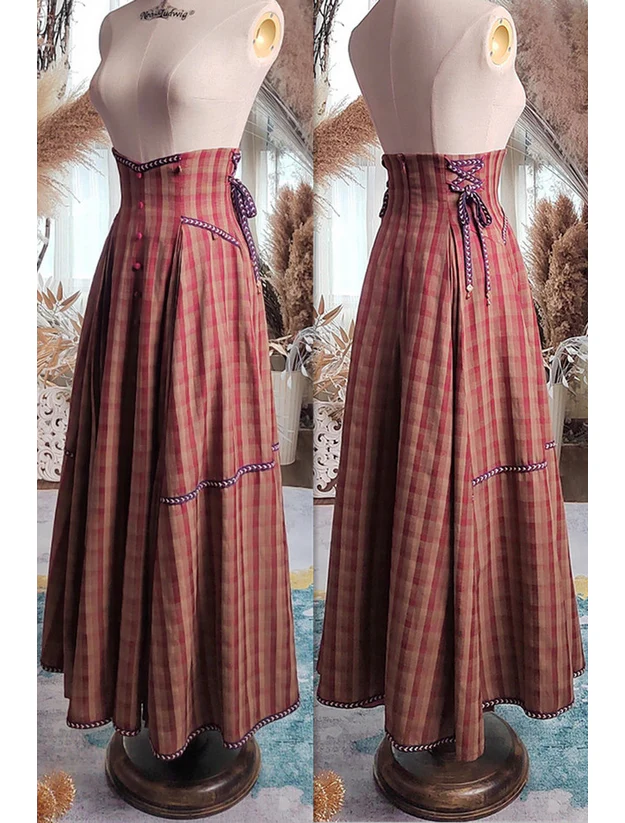 Plaid High Waist Flared Maxi Skirt - Image 5